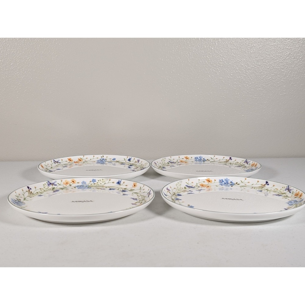 New Mikasa Quinn Salad Plates 9" Set of 4 Bone China White Garden Flowers New - Picture 7 of 9